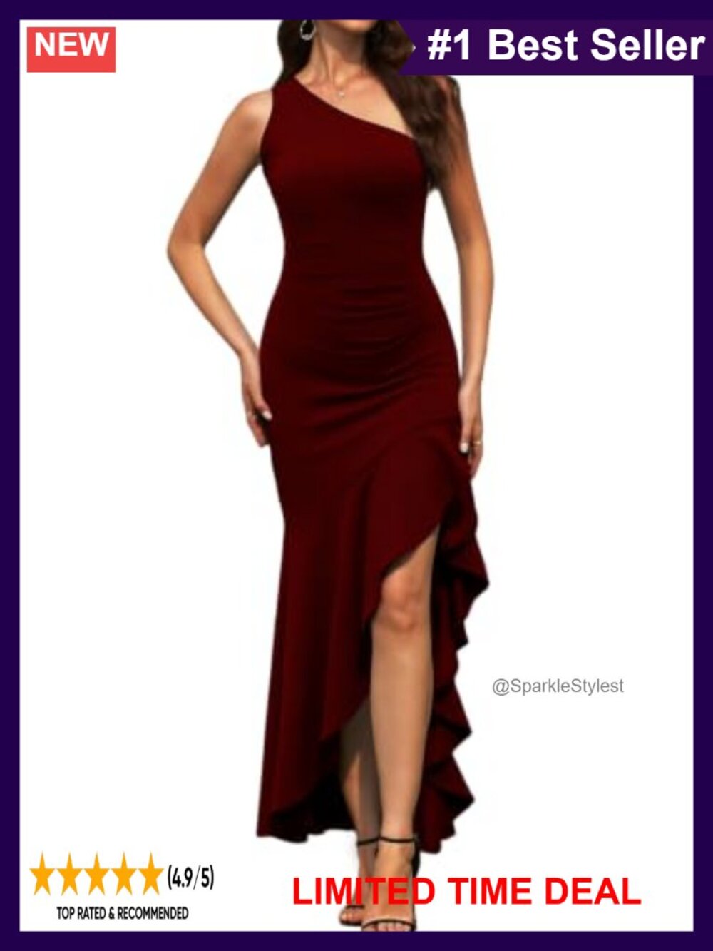 One Shoulder Bodycon Maxi Dress Mermaid Ruffle High Slit Formal Cocktail